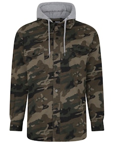 Bigdude Langarm-Camouflage-Hemd mit Kapuze Khaki